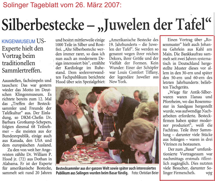 Presserbericht Solinger Tageblatt Silberbestecke